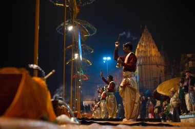 Varanasi Night Prayer Brahmin Priest Side Incense clipart