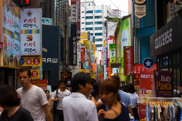 Seoul Busy Shopping Area Signs Shoppers — Stock Photo, Image