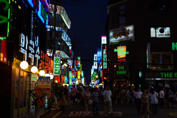 Seoul Busy Shopping Area Signs Night — Stock Photo, Image