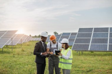 Çok ırklı insanlar yeşil enerji hakkında tartışıyorlar