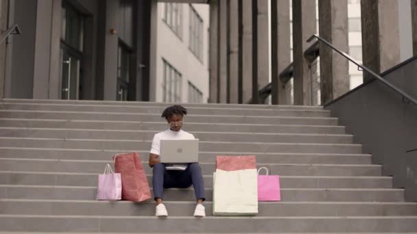City Shopping Concept Outdoor Stedelijke Lifestyle Portret Van Diverse Jonge — Stockvideo