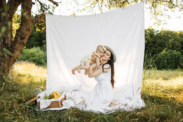 Caring Caucasian Mother Playing Her Cute Little Daughter Sitting White — ストック写真