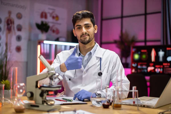 Male Scientist Working Laboratory Young Indian Man Researcher Supervisor Doing — Zdjęcie stockowe