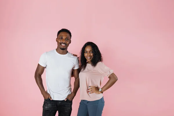 Young Beautiful African American Man Woman Smiling Posing Camera Isolated — Zdjęcie stockowe