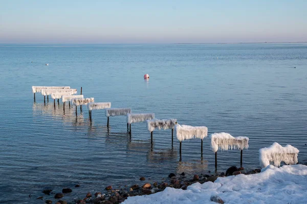 Ice Posts Used Small Bathing Jetty — Stock Photo, Image