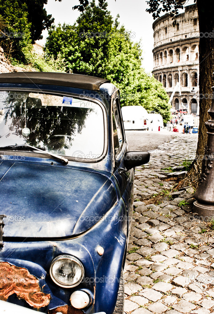 Old blue car in Rome