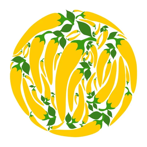 Scharfe Gelbe Paprika Kreis Vektorflache Designvorlage Hintergrund Von Nahrungsmitteln Gartenarbeit — Stockvektor