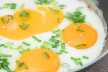 Fried Eggs. Sunny side up or fried eggs. Classic ingredients and garnishes used in restaurant cooking