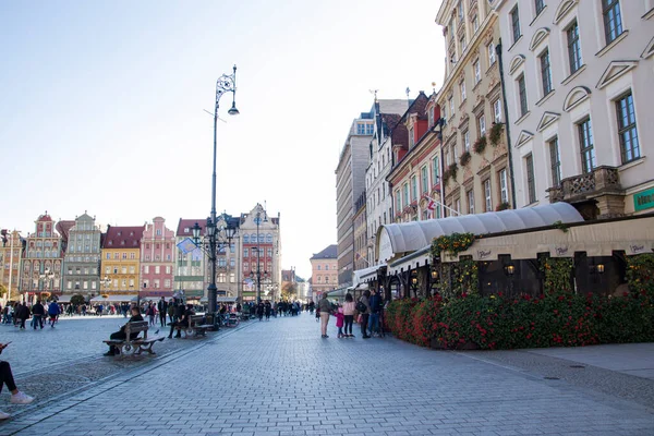 波兰弗罗茨拉夫 市集广场 城市景观 五彩缤纷的城市概念 欧洲旅行 — 图库照片