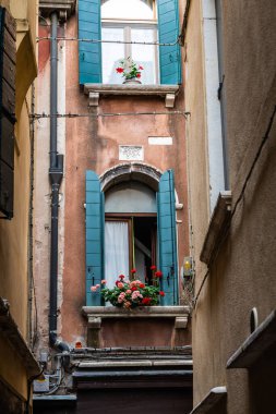 The quiet, empty alleys in the city of Venice, Italy.