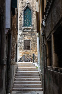 The quiet, empty alleys in the city of Venice, Italy.