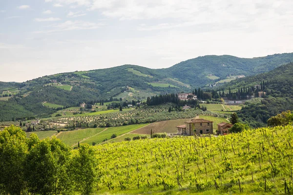 Rural View Tuscany Rolling Green Hills Traditional Tuscan Architecture Partly — 스톡 사진