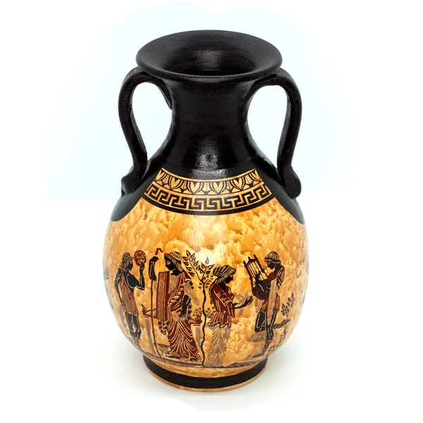 Antico Vaso Greco Riprodotto Con Ornamento Isolato Sfondo Bianco Ceramica — Foto Stock