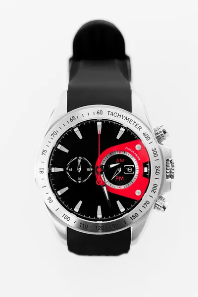 Silver chronograph with black and red display — Stock Photo, Image