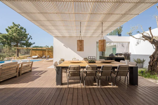 Villa Moderna Con Piscina Terraza Con Vistas Interiores Exteriores — Foto de Stock