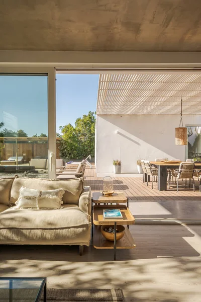 Modern Villa Pool Deck Interior Exterior Views — Stock Photo, Image