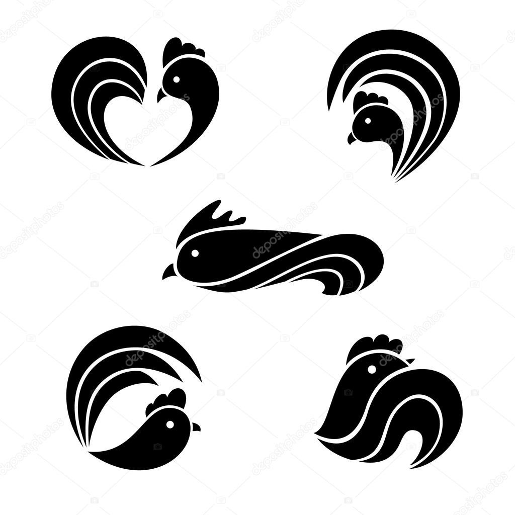The black stylized cocks on a white background