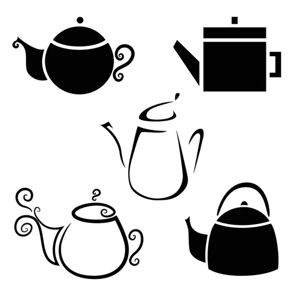 Set isolated icon kettles, teapots, coffee pot — Stock Vector