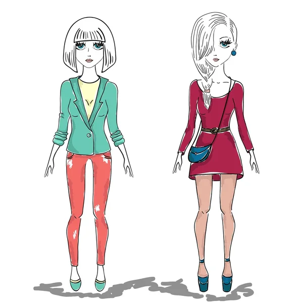 Illustration dessinée à la main fille de mode, femme — Image vectorielle