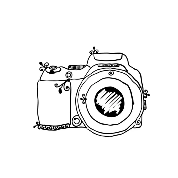 El boceto de una cámara fotográfica dibujada a mano — Vector de stock