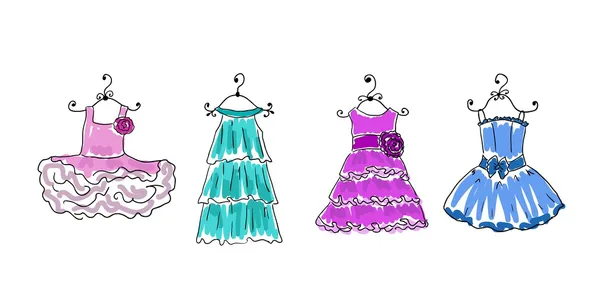 Robes de différentes couleurs sur cintres — Image vectorielle