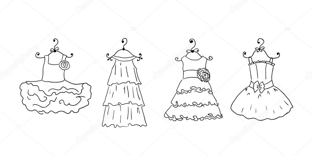 Different dresses on hangers