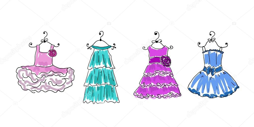dresses of different coloring on hangers