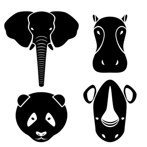Elefante, rinoceronte, hipopótamo, panda - uma ilustração vetorial —  Vetores de Stock