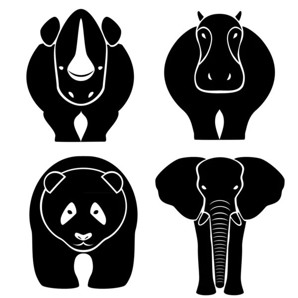 Elefante, rinoceronte, hipopótamo, panda - uma ilustração vetorial —  Vetores de Stock