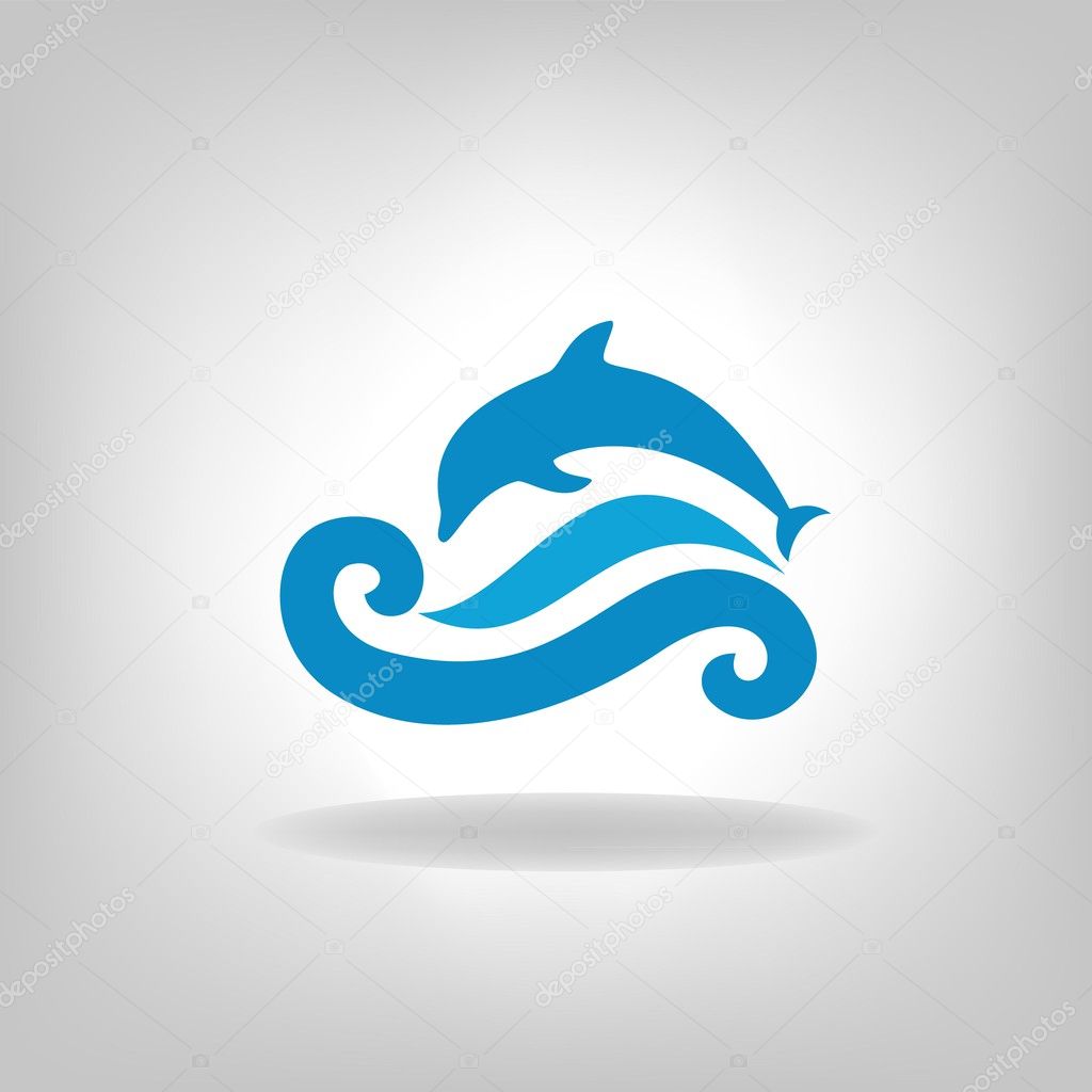 Emblem of a dolphin over the sea