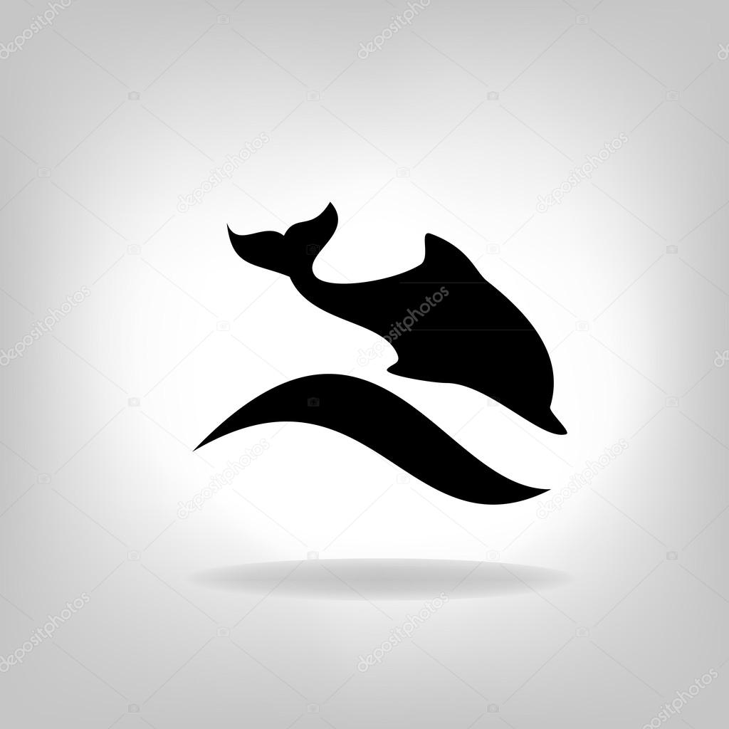 Emblem of a dolphin over the sea on a light background