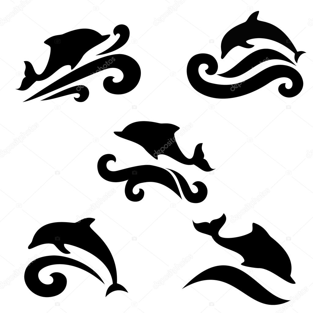 Emblem of a dolphin over the sea