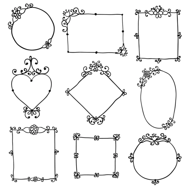 Nueve marcos con flores y rizos — Archivo Imágenes Vectoriales