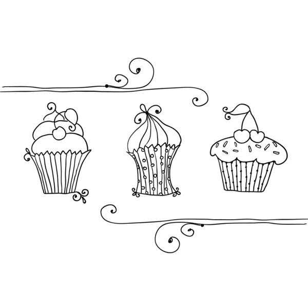 Cupcake-Set auf weißem Hintergrund — Stockvektor
