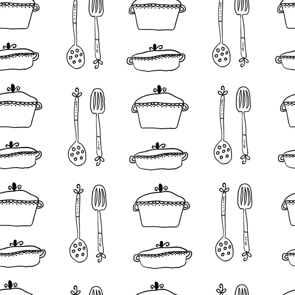 Seamless cute pattern with kitchen items. Vector illustration — Stock Vector