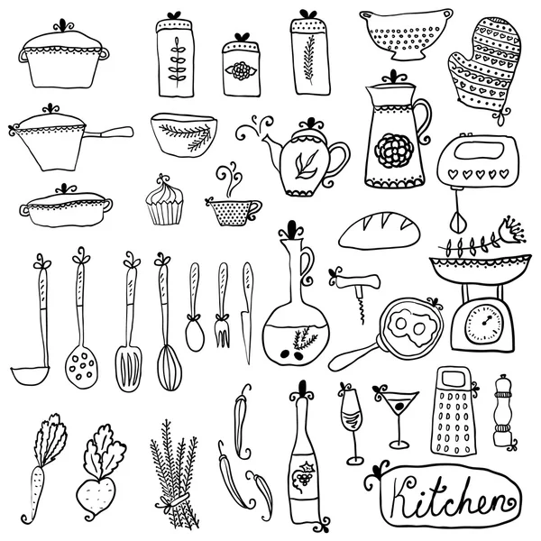 Keuken instellen in vector. stijlvol designelementen van keuken. — Stockvector