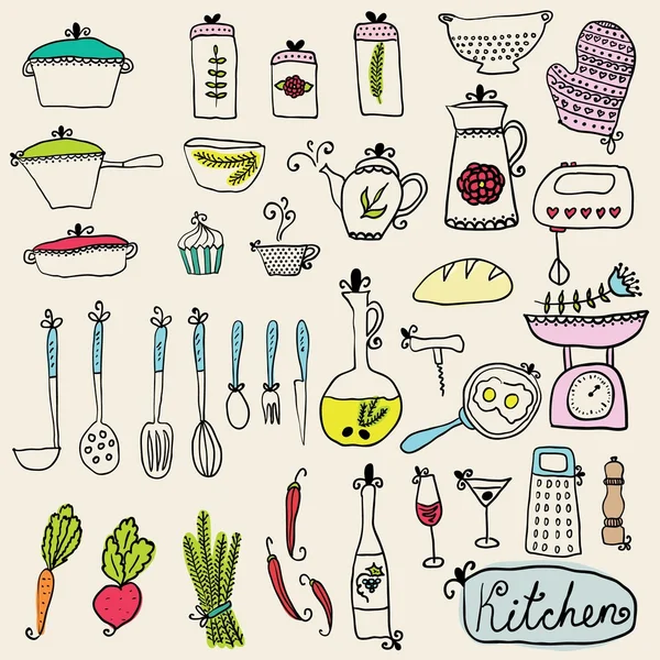 Set de cocina en vector. Elementos de diseño con estilo de cocina . — Archivo Imágenes Vectoriales