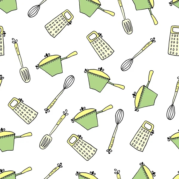 Άνευ ραφής χαριτωμένο μοτίβο με είδη κουζίνας. εικονογράφηση φορέας — Διανυσματικό Αρχείο