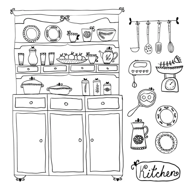 Kitchen set in vector. Design elements of kitchen. — Stock Vector