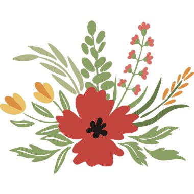 Yabani çiçek ve bitkilerden oluşan soyut bir buket.