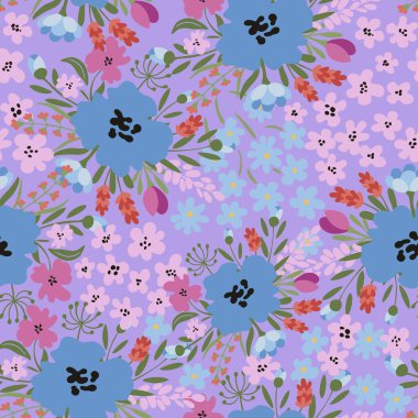 Kusursuz çiçek deseni. Soyut çiçekler, buketler dolusu çiçekler. Vektör illüstrasyonu.