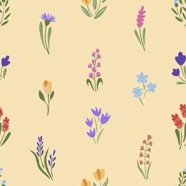 Kusursuz çiçek deseni. Soyut çiçekler, buketler dolusu çiçekler. Vektör illüstrasyonu.