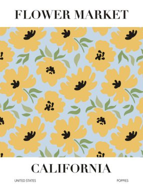 Çiçekli çiçek pazarı posteri. Basılabilir duvar sanatı. Vektör illüstrasyonu.