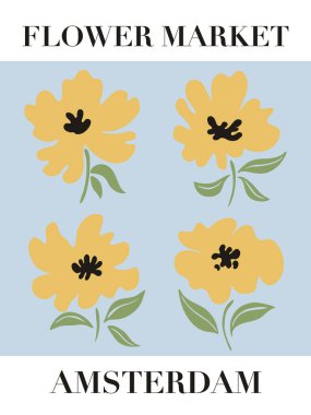 Çiçekli çiçek pazarı posteri. Basılabilir duvar sanatı. Vektör illüstrasyonu.