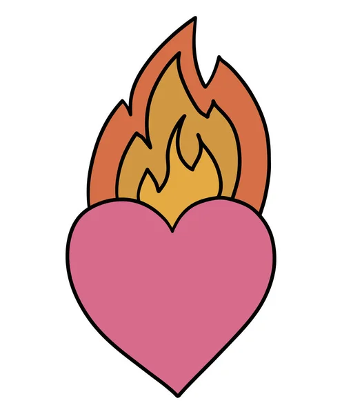 The symbol is a heart with fire in the retro style of the 60s, 70s. — Stock Vector