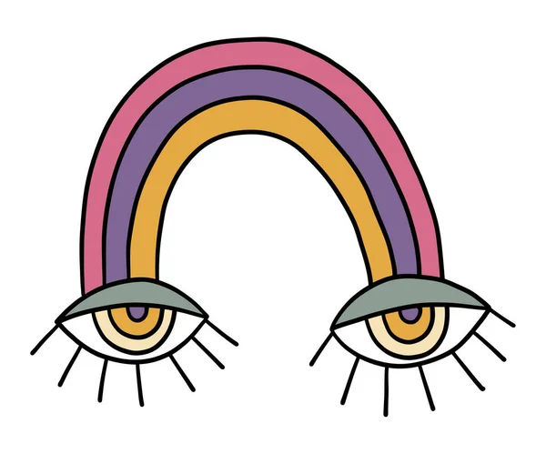 Un arco iris con ojos en los extremos en el estilo retro de los años 60, 70. — Archivo Imágenes Vectoriales