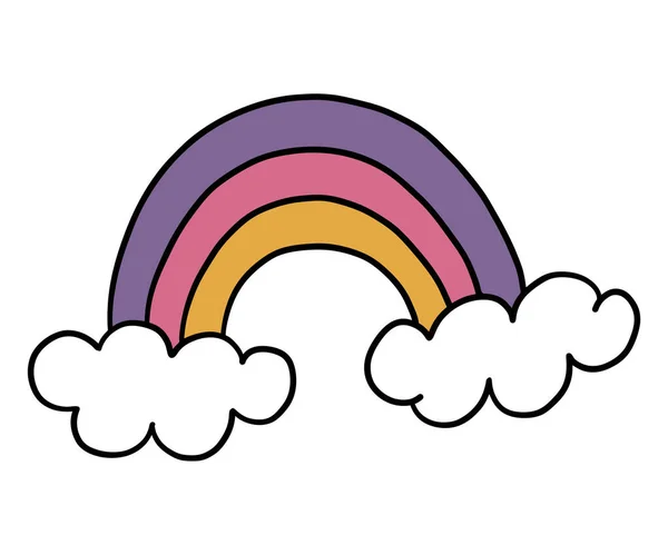 A rainbow with clouds at the ends in the retro style of the 60s, 70s. — стоковый вектор