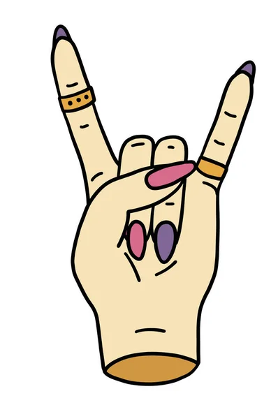 The hand showing the horn sign in the retro style of the 60s, 70s. — стоковый вектор