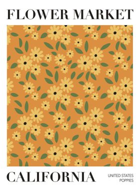 Çiçekli çiçek pazarı posteri. Basılabilir duvar sanatı. Vektör illüstrasyonu.