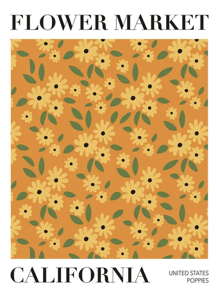 Çiçekli çiçek pazarı posteri. Basılabilir duvar sanatı. Vektör illüstrasyonu.